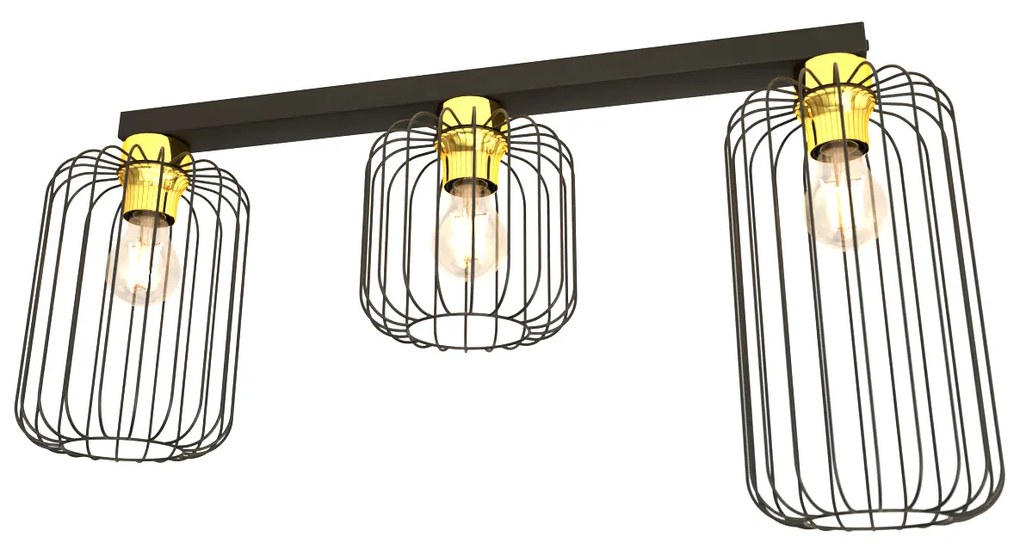 Plafonriera Minimal Industrial Vulcano 3 Luci Lineari Nera E Oro