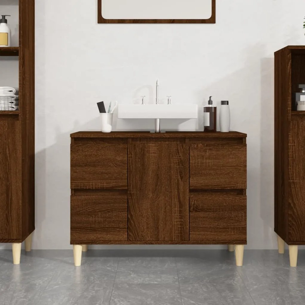 Mobile lavabo rovere marrone 80x33x60 cm in legno multistrato