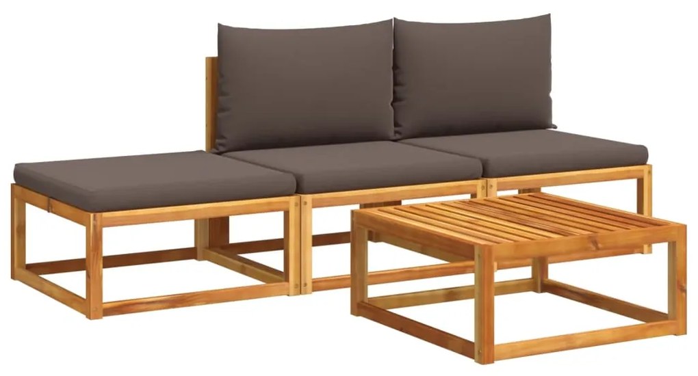 Set divani da giardino 4pz con cuscini legno massello di acacia