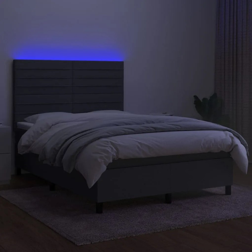 Letto a molle materasso e led grigio scuro 140x190cm in tessuto