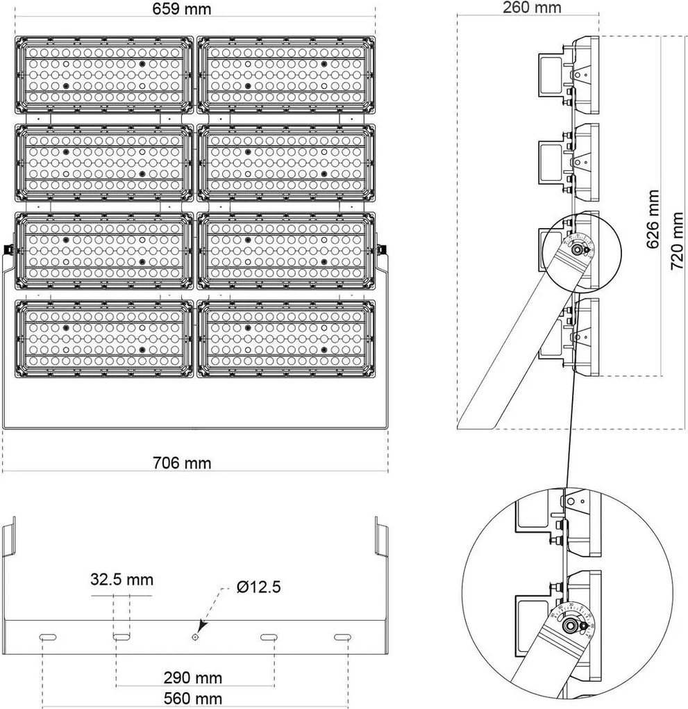 Faro Modulare LED 1.600W IP66 167lm/W Dimmerabile DALI - INVENTRONICS Colore Bianco Freddo 5.000K
