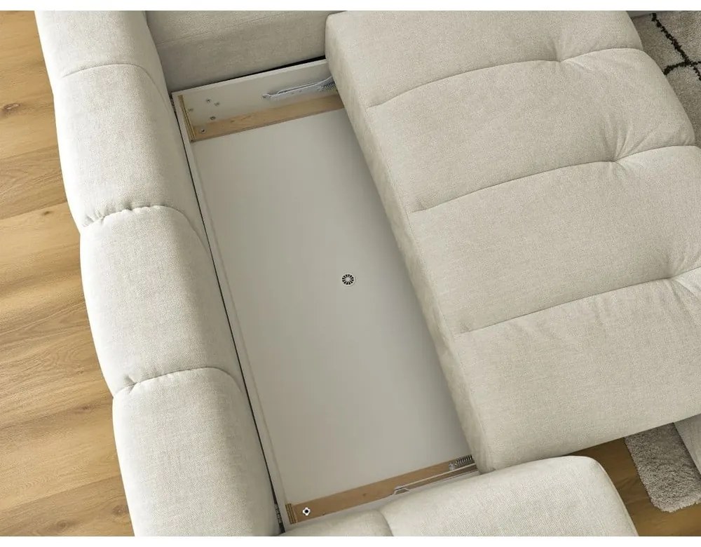 Divano angolare beige allungabile e con contenitore (penisola a destra/a L) Fuji – Bobochic Paris