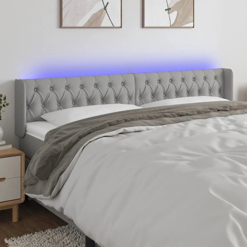 Testiera A Led Grigio Chiaro 203x16x78/88 Cm İn Tessuto /