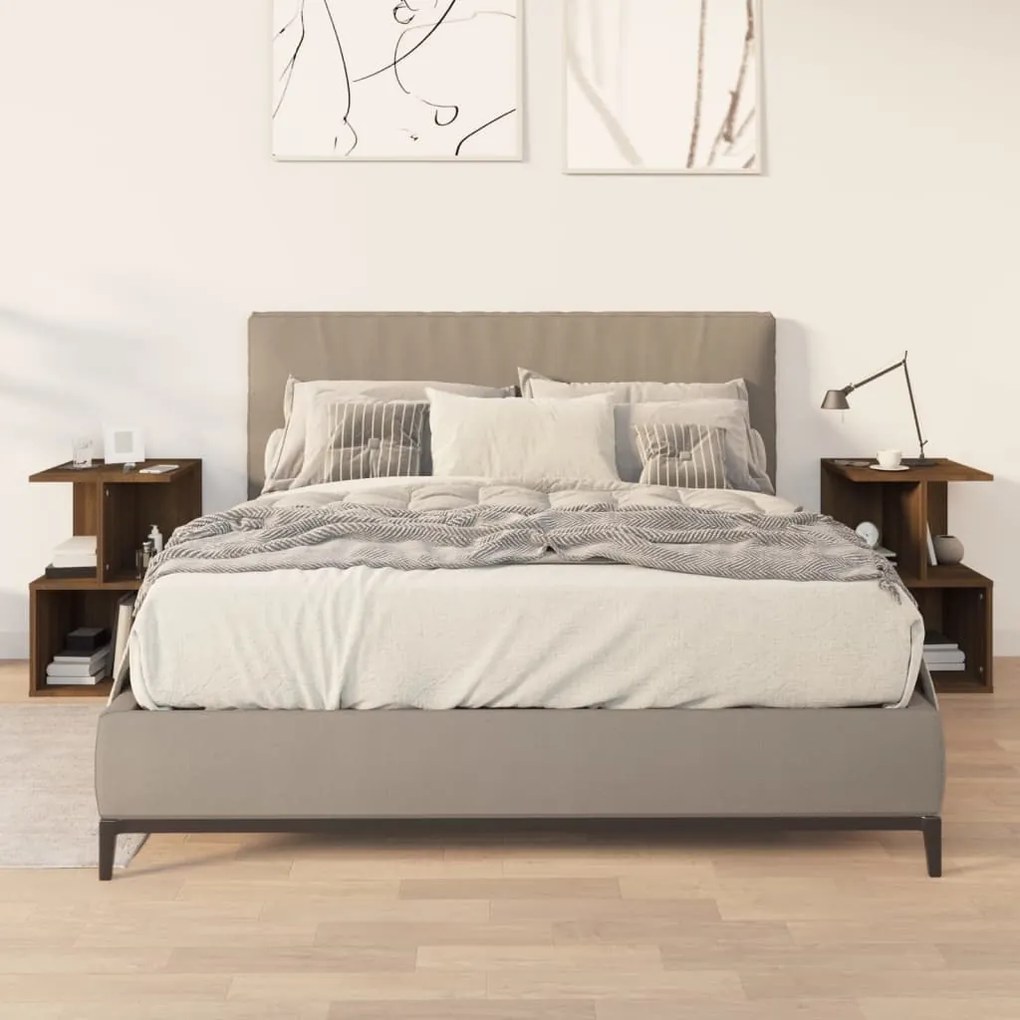 Comodini 2 Pz Rovere Marrone 35x35x55 Cm İn Legno Multistrato /