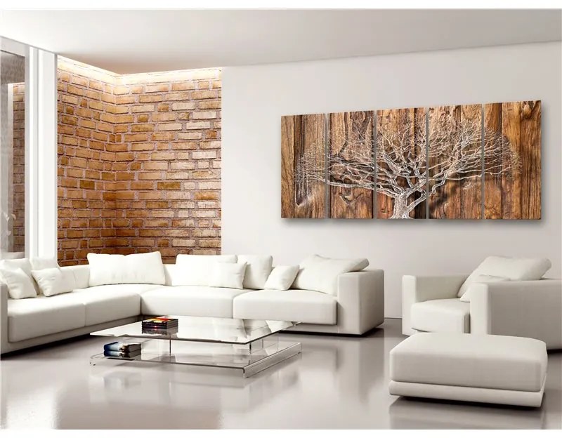 Quadro Tree Chronicle (5 Parts) Narrow  Colore Marrone, Dimensioni e Misure 200x80