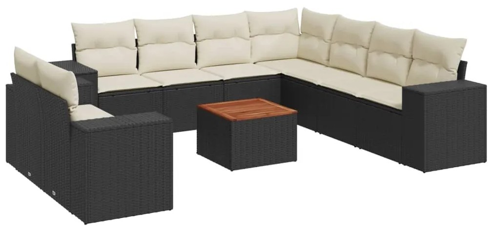 Set divani da giardino 10pz con cuscini in polyrattan nero