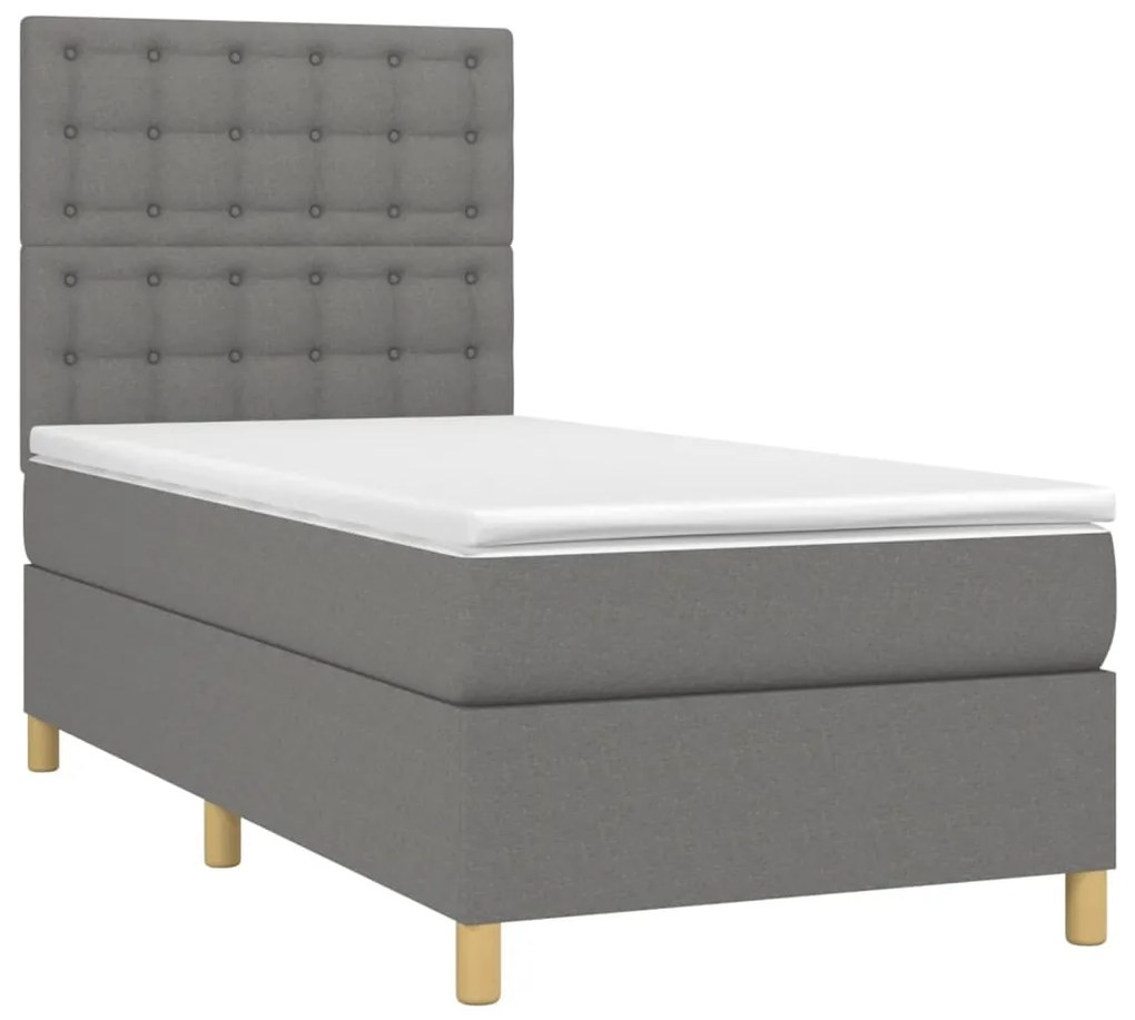 Letto a molle materasso e led grigio scuro 80x200 cm in tessuto