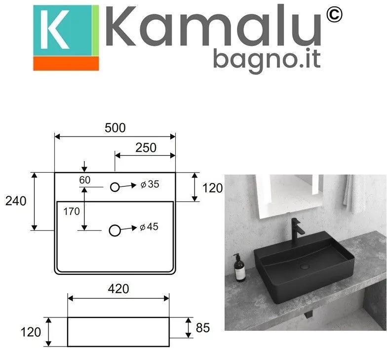 Kamalu - lavabo da appoggio 50cm colore nero mat litos-cnm500