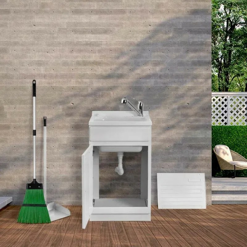 Mobile Lavatoio in Kit 50x50 cm con Vasca in Resina colore Bianco