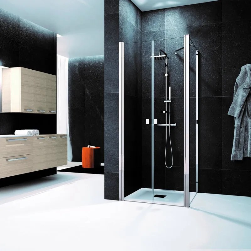 Box doccia con ingresso frontale L 90 x H 200 cm, in vetro trasparente profilo cromato Glam