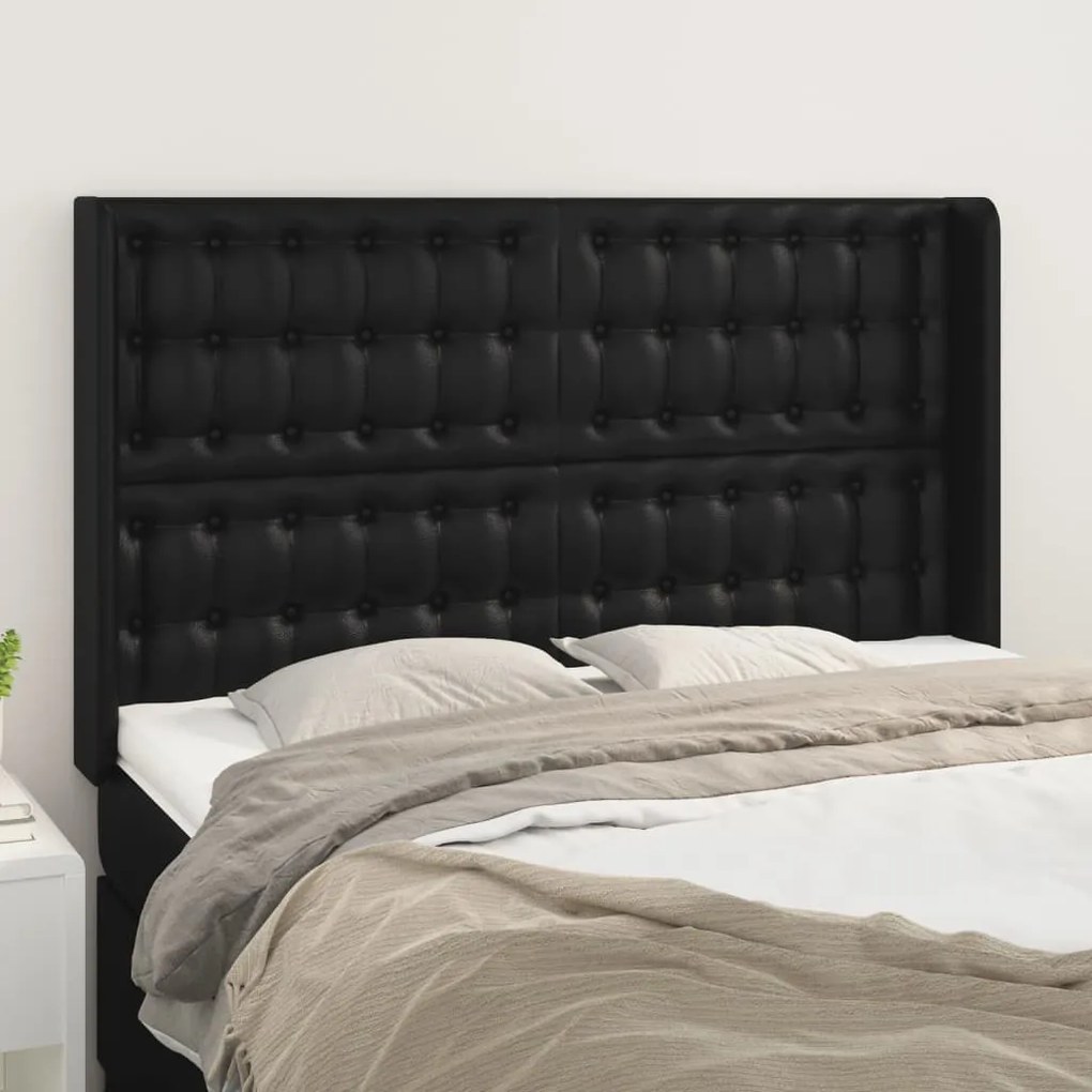Testiera Ad Orecchio Nera 147x16x118/128 Cm İn Similpelle /