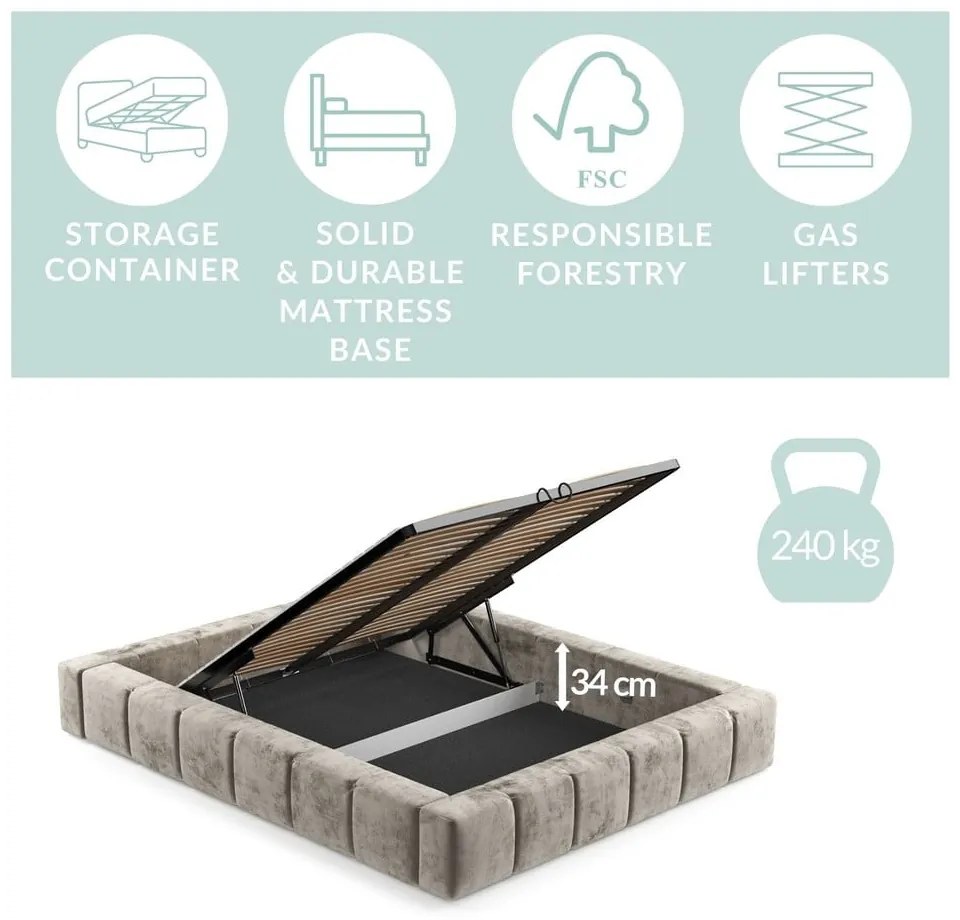 Letto matrimoniale imbottito marrone con spazio contenitivo e rete 160x200 cm Aruba L - Maison de Rêve