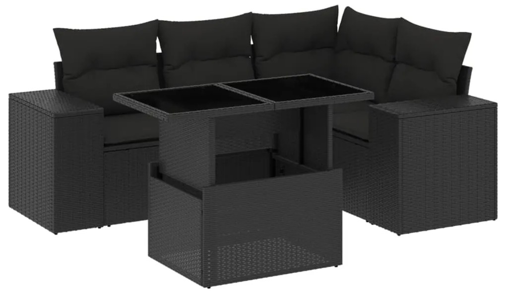 Set divani da giardino 5 pz con cuscini in polyrattan nero