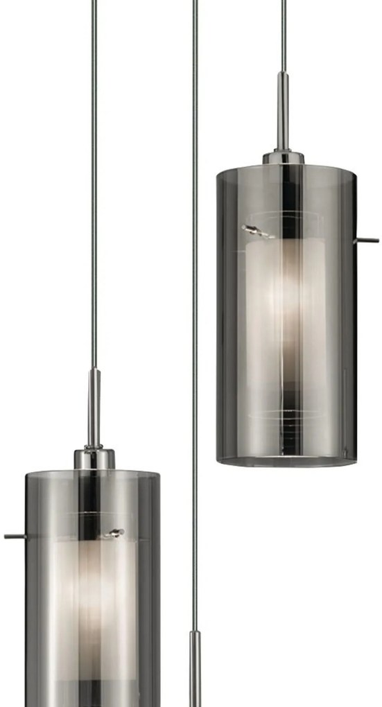 Lampadario Contemporaneo Duo 2 Acciaio Cromo Vetro Argento 3 Luci E14