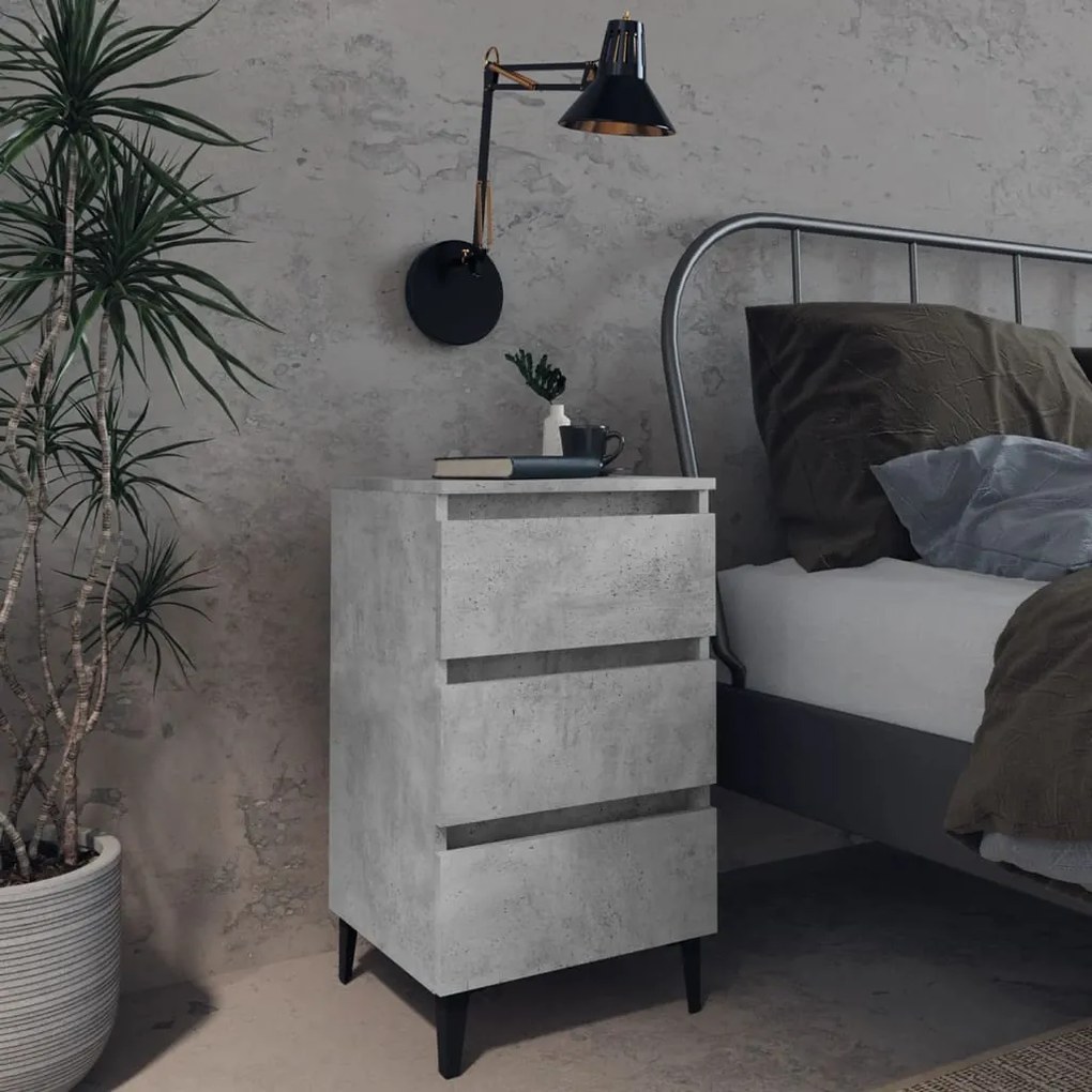 Comodini Con Gambe İn Metallo 2pz Grigio Cemento 40x35x69 Cm /