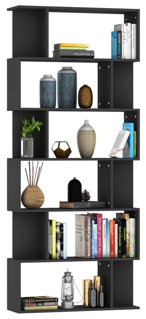 Libreria/divisorio nero 80x24x192 cm in truciolato