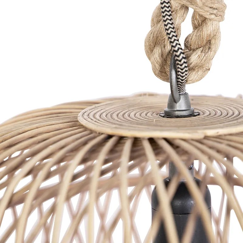 Lampada a sospensione rustica intelligente in rattan con lampadina WiFi G125 - Calamus