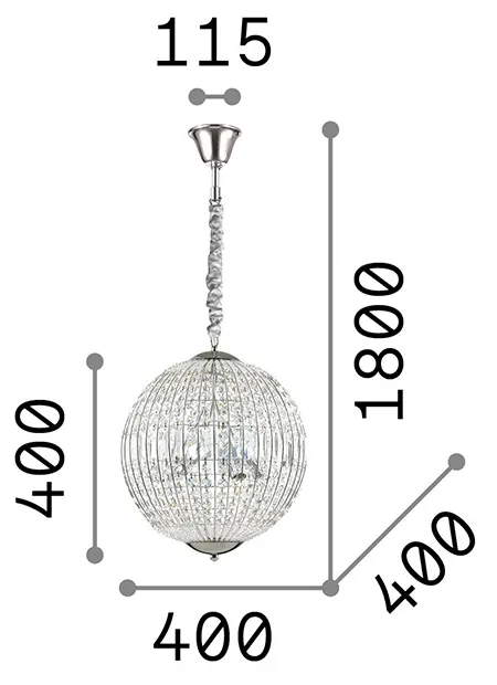 Sospensione Moderna Luxor Metallo-Cristallo Cromo 6 Luci G9 3W 3000K Luce Calda
