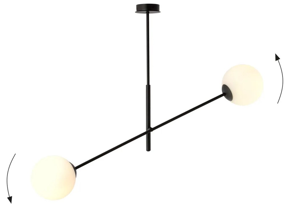 Lampadario da Soffitto in Acciaio e Vetro LINEAR 2 Nero 2xE14