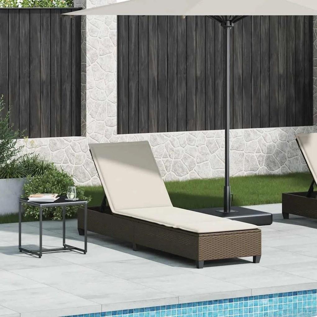 Lettino Prendisole Con Cuscini Marrone 55x200x25,5cm Polyrattan /