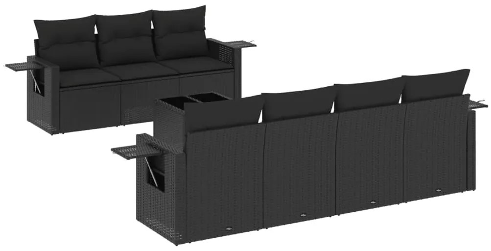 Set divani da giardino con cuscini 8 pz nero in polyrattan