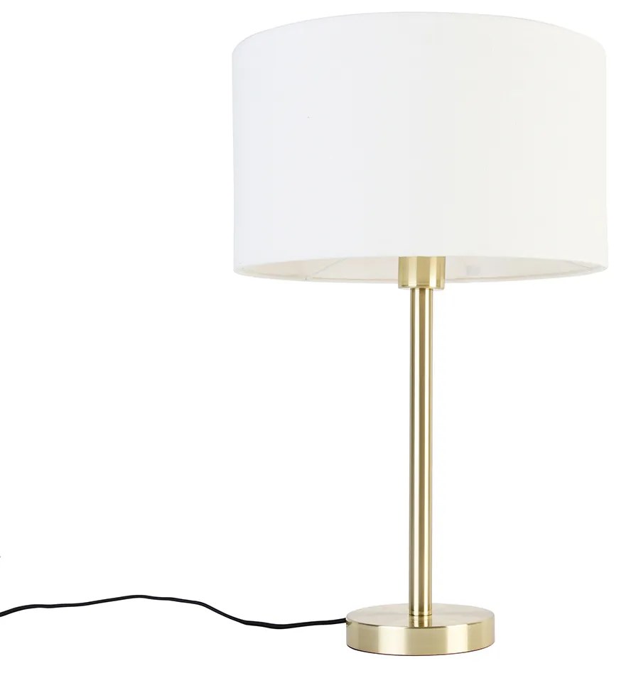 Lampada da tavolo classica in ottone con paralume bianco 35 cm - Simplo