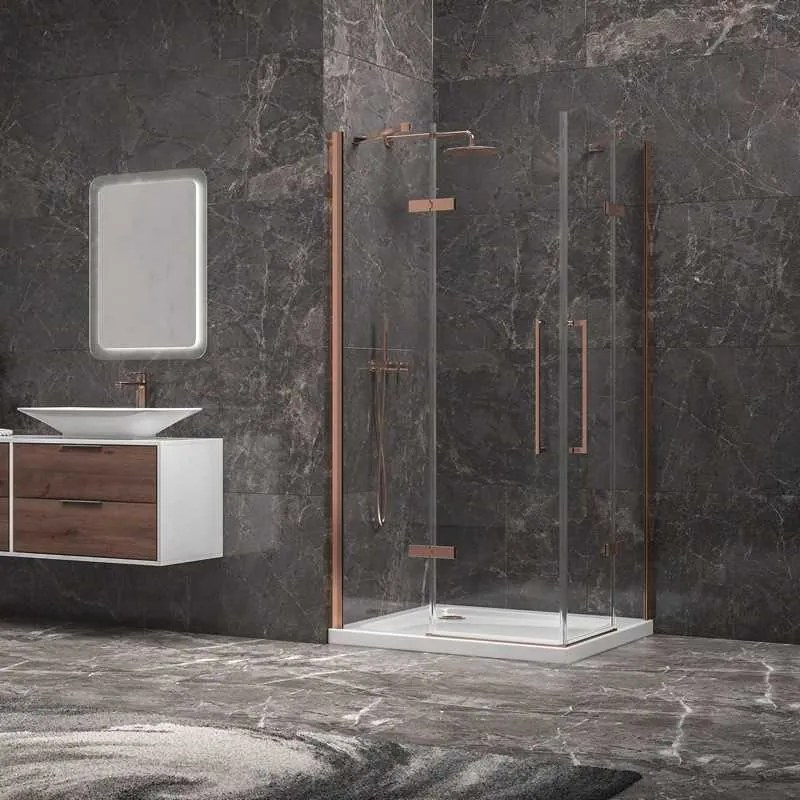 Kamalu - Box doccia 80x80 colore oro rosa battente | KT1000GR