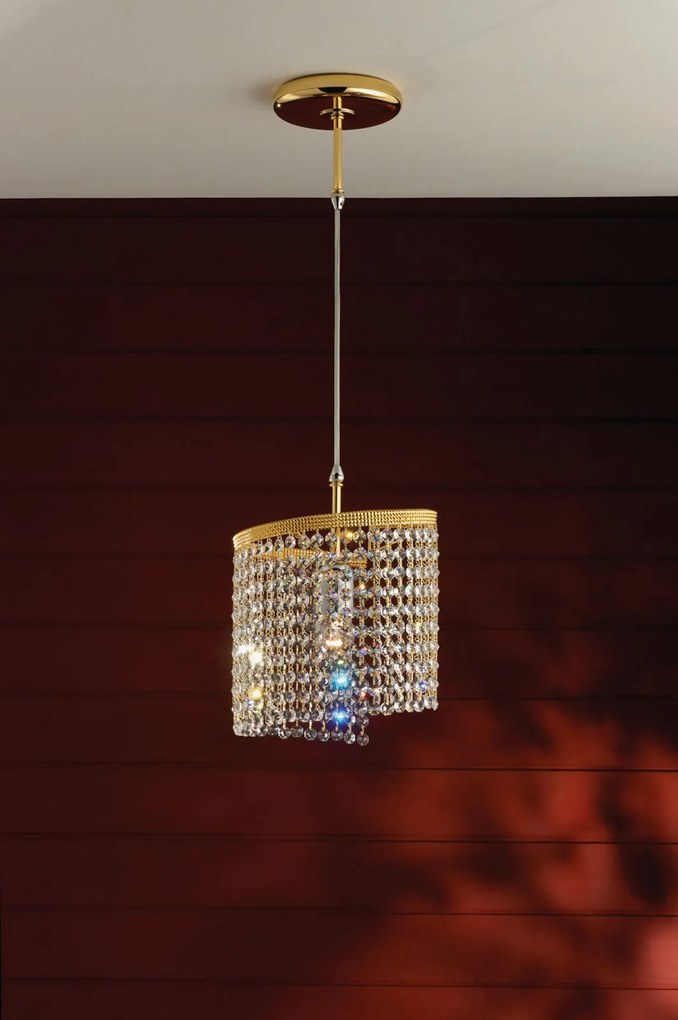 Sospensione 1 luce oro lucido e cristallo -1021/S -  Contemporary - Arredoluce Oro 24 kt