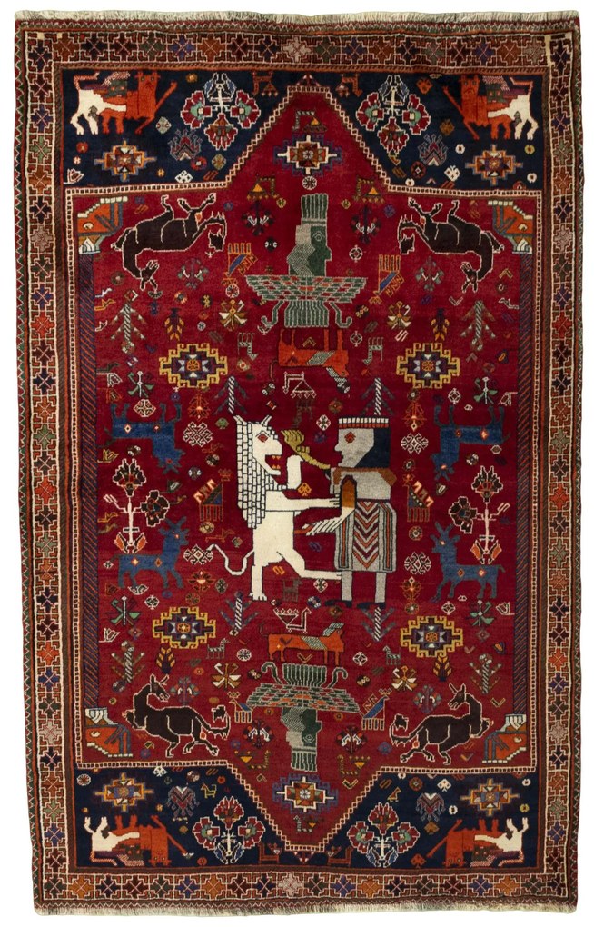 Shiraz Tappeto 150 x 230 Rosso (Iran) Annodato A Mano