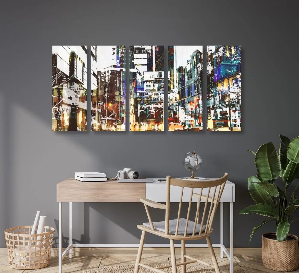 Quadri 5 pezzi – Panorami urbani astratti