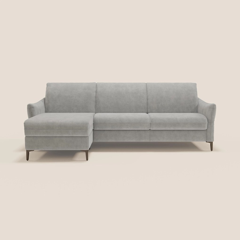 Dalia divano letto angolare con materasso alto 18 cm piedini alti e penisola contenitore in tessuto smacchiabile T17 grigio