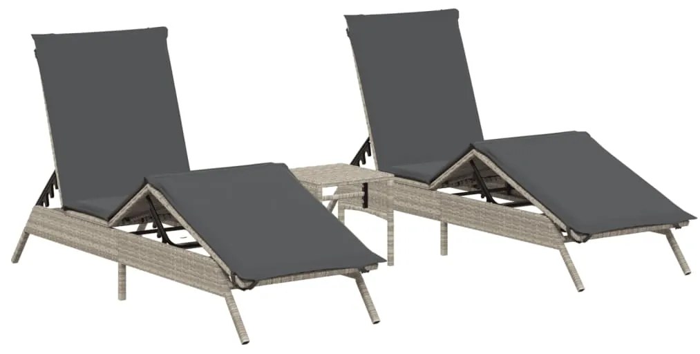 Lettini prendisole 2pz con tavolino grigio chiaro in polyrattan