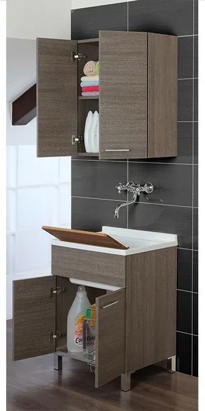 Mobile Lavatoio 2 Ante Rovere Scuro L.60 Con Vasca E Asse