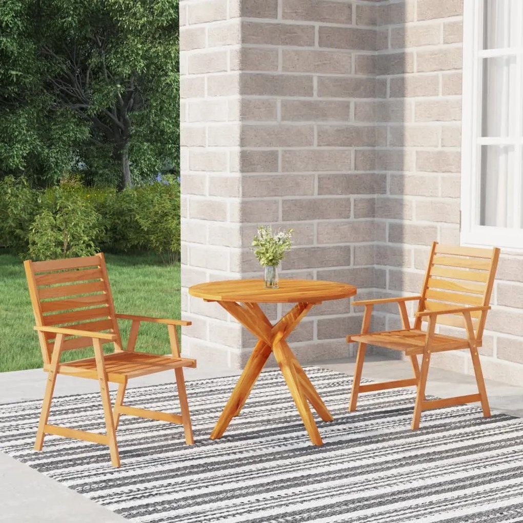 Set mobili da pranzo per giardino 3 pz legno massello di acacia