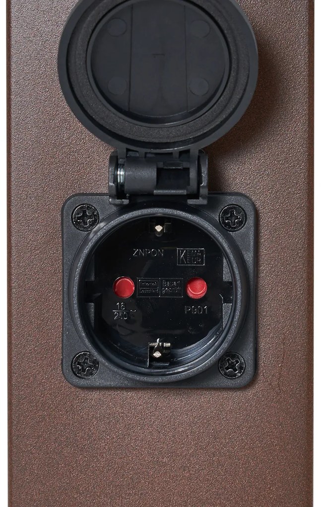 Lampada da esterno marrone ruggine con vetro trasparente 45 cm IP44 con presa e sensore di movimento - Malios