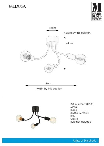 Markslöjd 107930 - Lampadario a plafone MEDUSA 3xE27/20W/230V