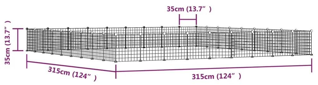 Gabbia per animali 36 pannelli con porta nera 35x35 cm acciaio