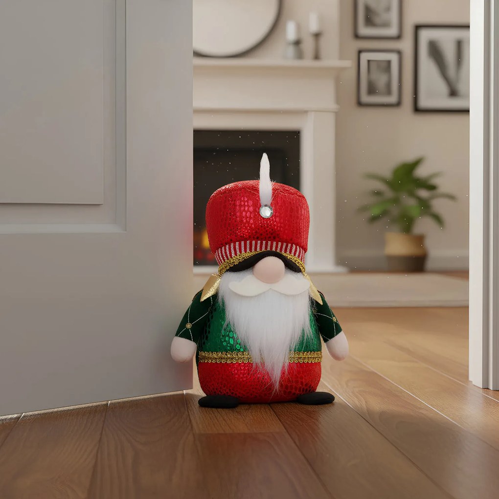 Gnomo Natale fermaporta 33 cm rosso verde