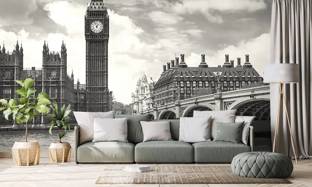 Carta da parati autoadesiva – Big Ben a Londra in bianco e nero