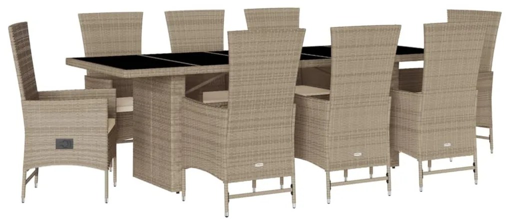 Set da pranzo da giardino 9 pz con cuscini beige in polyrattan