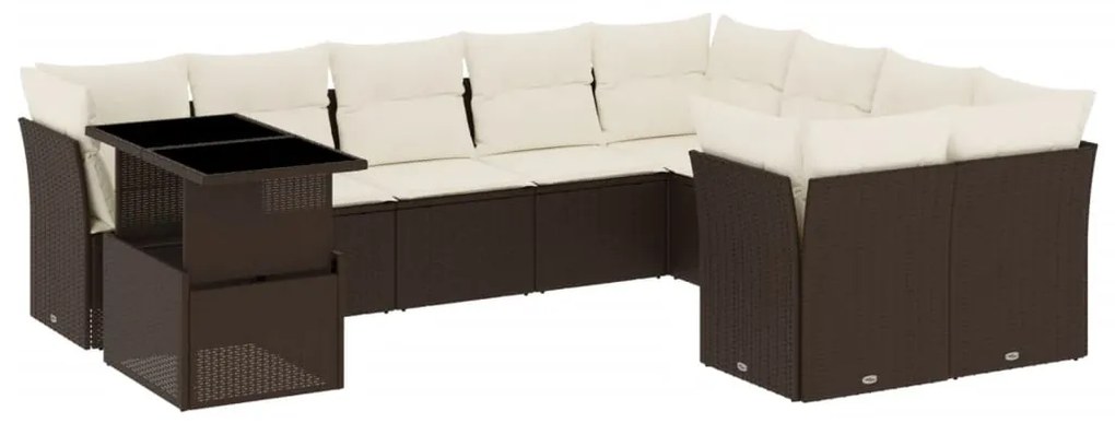 Set divani da giardino 10pz con cuscini in polyrattan marrone