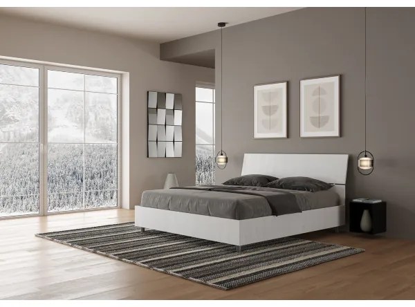 Letto matrimoniale senza rete 160x190 testata inclinata bianco frassino Demas