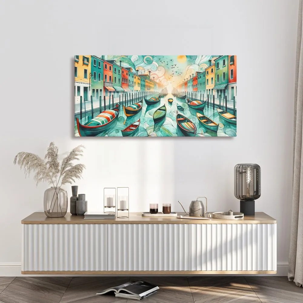 Quadro su tela – Canale veneziano pieno di vita e colori