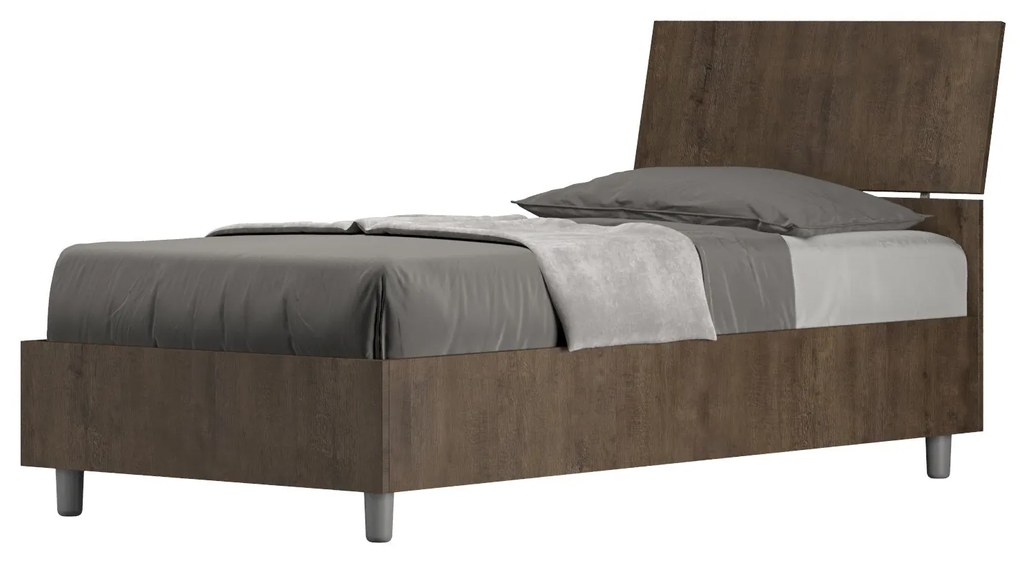 Letto singolo 80x190 testata inclinata Demas senza rete, con rete, contenitore, Noce / Contenitore