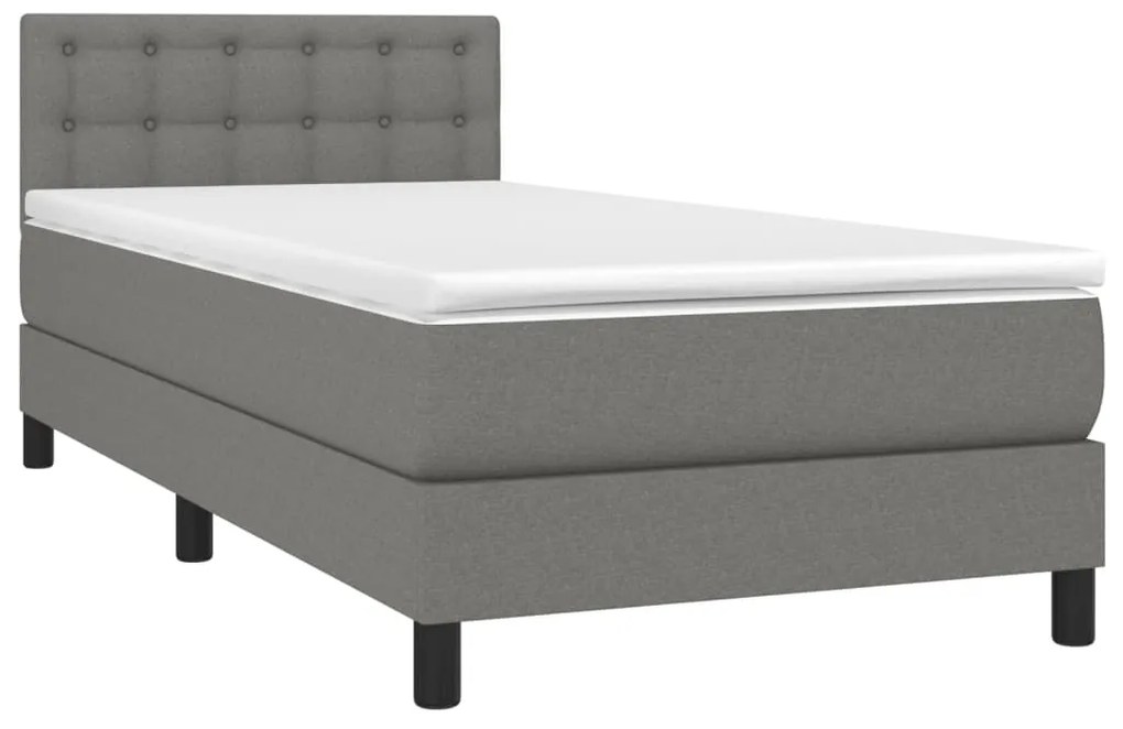 Letto a molle materasso e led grigio scuro 90x200 cm in tessuto
