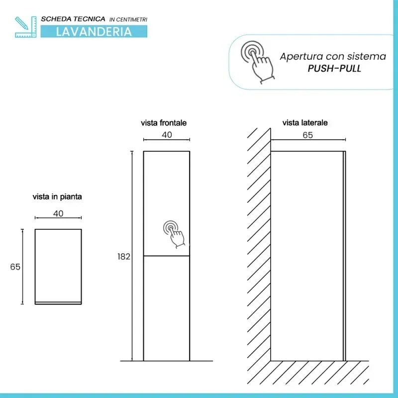 Colonna per lavanderia H 180 cm effetto legno e ante in bianco Wanda