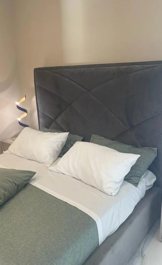 Letto matrimoniale 208.5*153*222 con contenitore in tessuto effetto velluto Grigio antracite - Lux