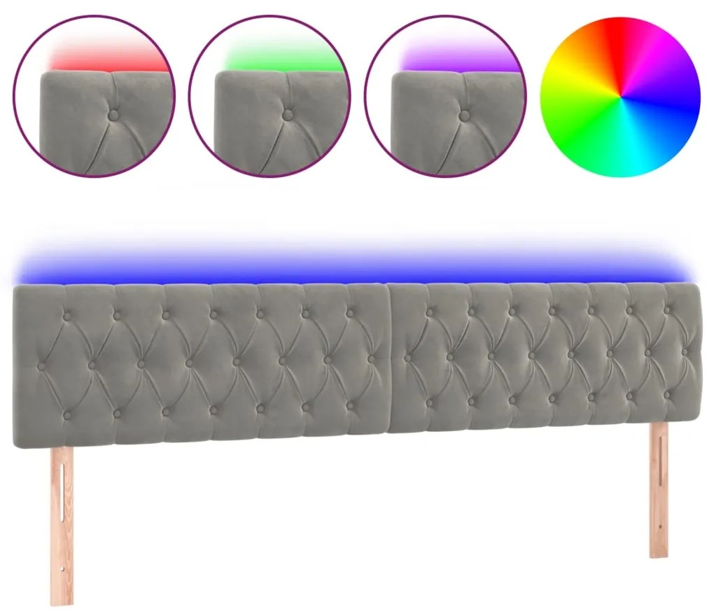 Testiera a led grigio chiaro 180x7x78/88 cm in velluto