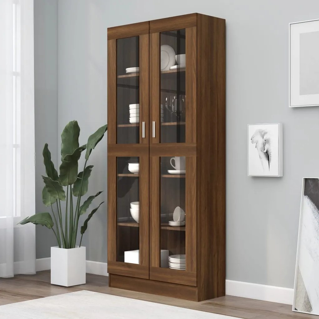 Mobile Vetrina Rovere Marrone 82,5x30,5x185,5 Legno Multistrato /