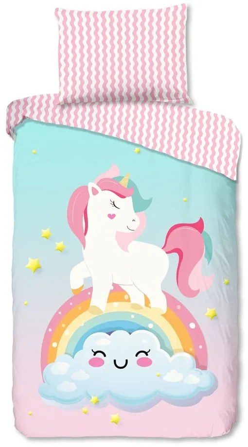 Set copripiumino e federa da bambini rosa/turchese in cotone per letto singolo 140x200 cm Sweety – Good Morning